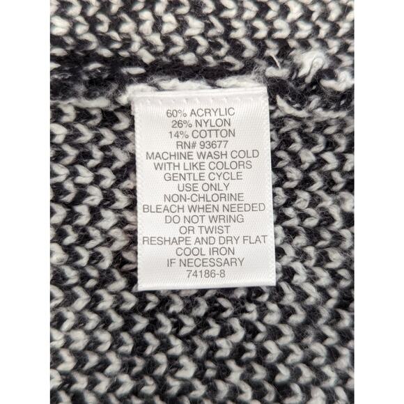 LIZ CLAIBORNE! BLACK, WHITE MICRO WEAVE OVERSIZED CARDI SWEATER! SZ L - Picture 7 of 9